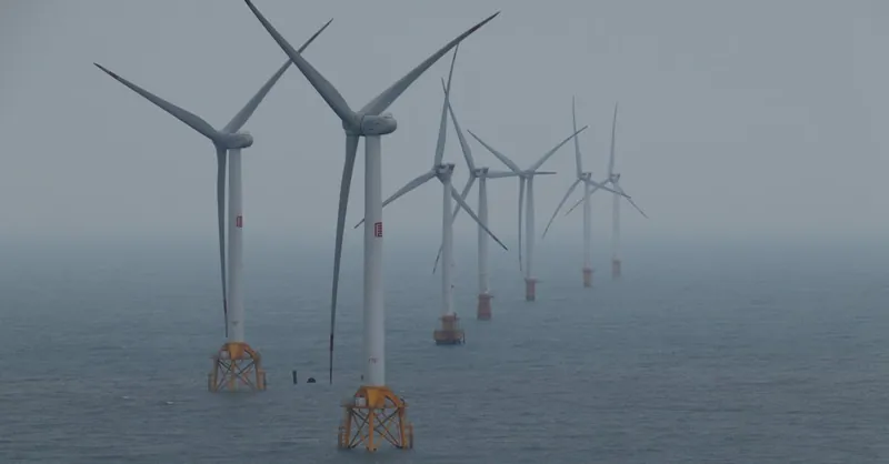 Offshore wind turbines generating clean energy in the ocean breeze.