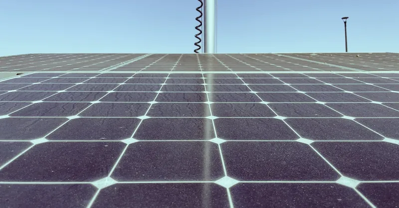 Detailed view of solar panels capturing sunlight, showcasing renewable energy technology.