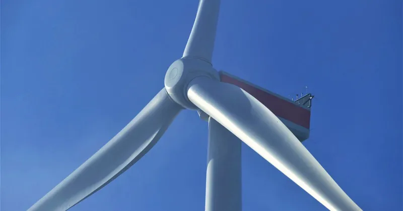 A close-up view of a wind turbine